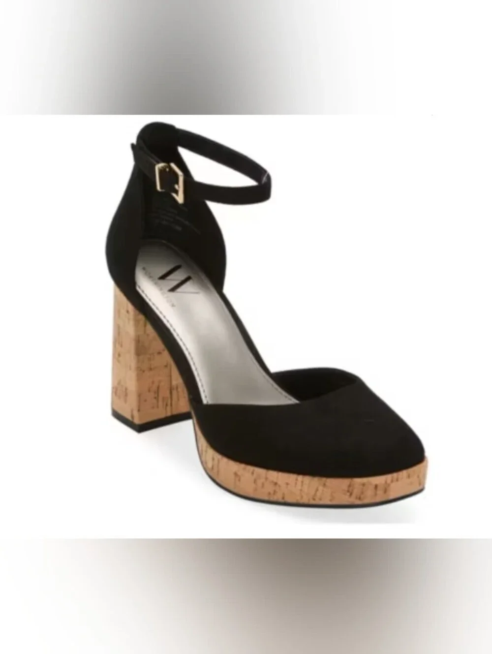 Worthington Black Suede Ankle Strap Platform Sandal w Cork Block Heel BRAND NEW